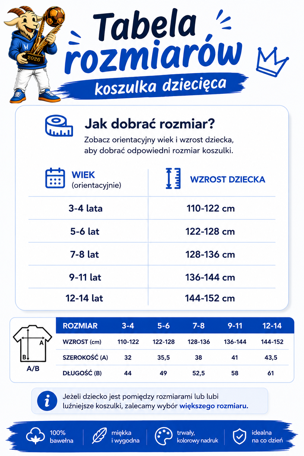 T-Shirt Dziecięcy Mistrzowski Koziołek 2026-Biały